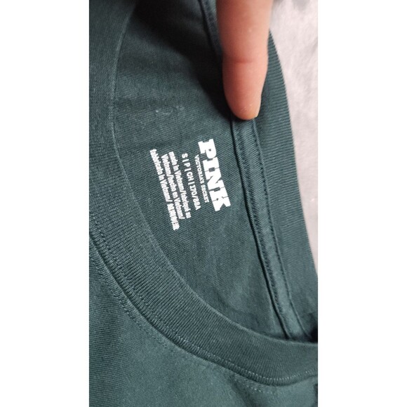 Victoria's Secret Small Green LOVE PINK Campus Cotton Off The Shoulder Tee NWT - Picture 5 of 9